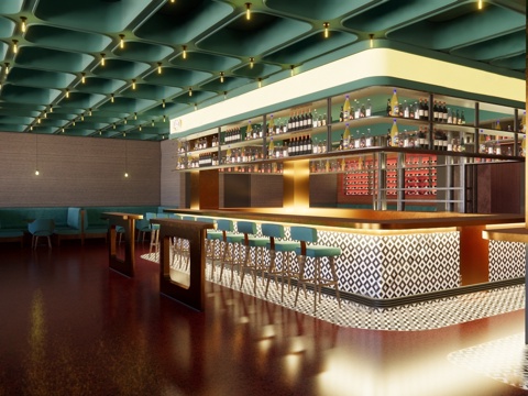 现代酒吧 吧台su模型