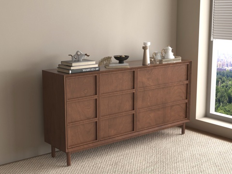 中古风玄关柜 边柜 餐边柜 装饰柜 摆件su模型