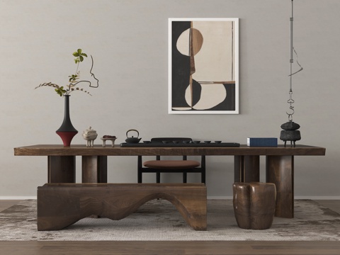 新中式茶桌椅 书桌椅 茶台su模型