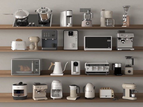 现代电器组合 厨房电器 烤箱 咖啡机su模型