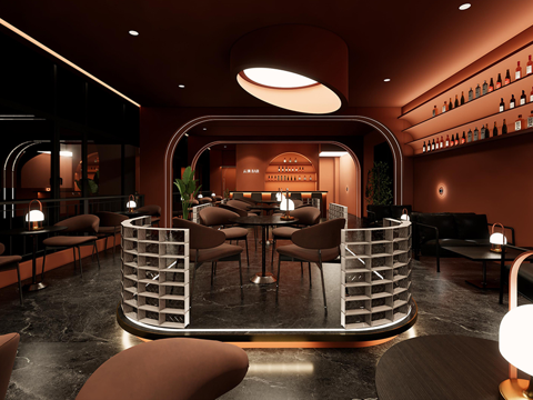 现代酒吧 吧台 酒柜 吧椅su模型