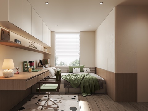  现代中古风榻榻米卧室 次卧3d模型 