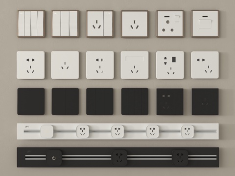 现代开关插座 轨道插座su模型