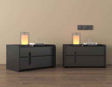 现代原木床头柜 方形床头柜su模型