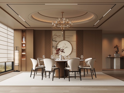  新中式餐厅3d模型 