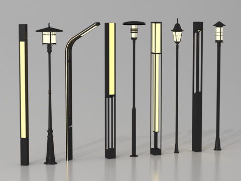 新中式景观灯 高杆灯 路灯 园林景观灯 户外灯su模型