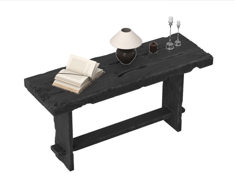 中式书桌 台灯 书籍摆件su模型