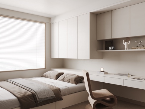 现代简约榻榻米卧室 书桌椅 摆件su模型