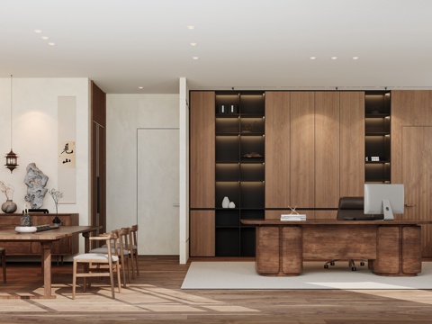  新中式总经理办公室3d模型 