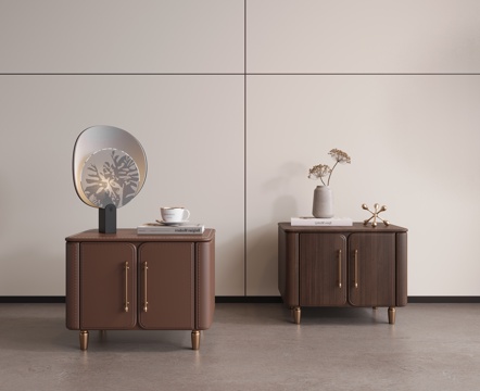 复古中古床头柜 方形 摆件 台灯su模型