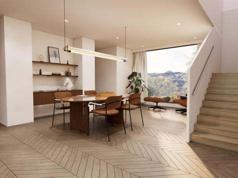 挑空客厅，别墅简约风su模型