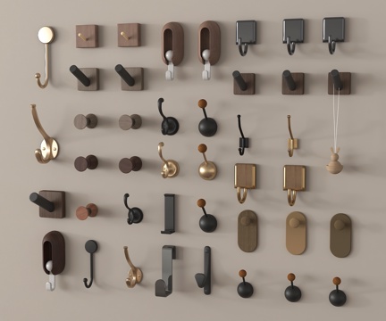 现代中古风挂钩 挂衣钩 挂衣架su模型