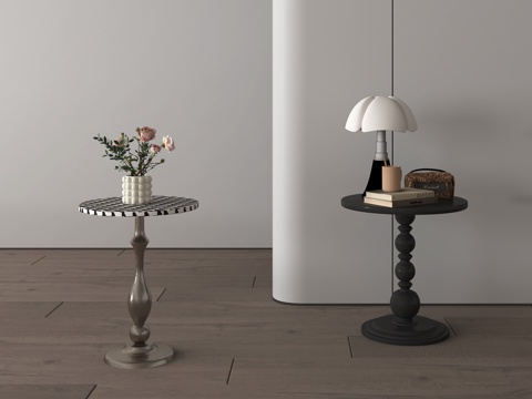 法式边几 实木边几 金属 圆几 摆件su模型