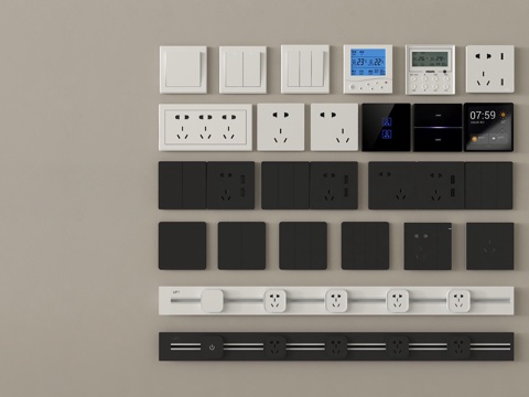 现代开关插座 轨道插座 智能控制面板su模型