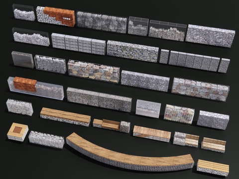 现代石笼景墙 石笼网墙 铁网石笼 工业风石墙 铁丝网墙石头墙su模型