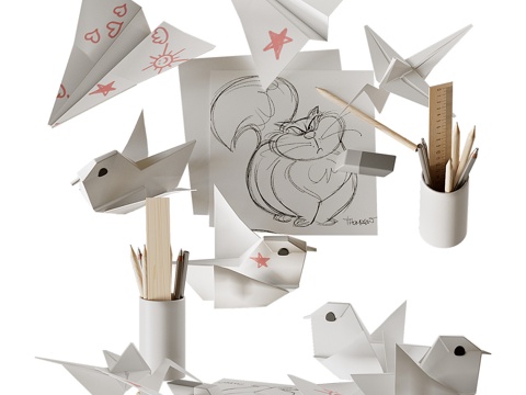  儿童用品 儿童文具 折纸 绘图 铅笔3d模型 