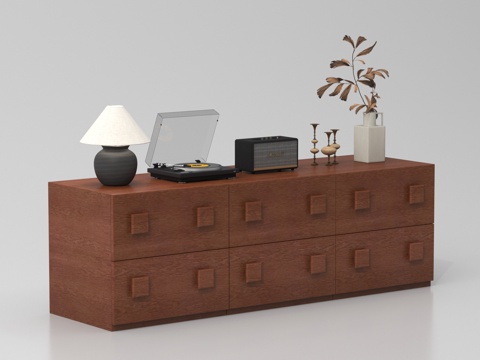 中古风边柜 储物柜 电视柜 装饰柜台灯 摆件su模型