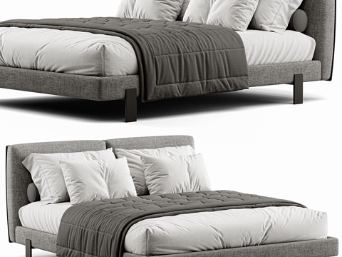  现代意式 twils 布艺双人床3d模型 