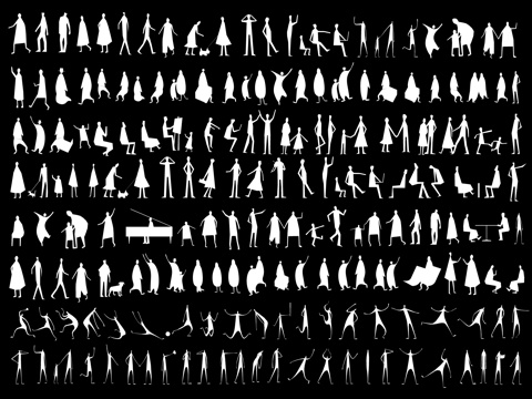 黑白剪影人物 2D妹岛黑白小人 抽象卡通人物 场景氛围感人物su模型