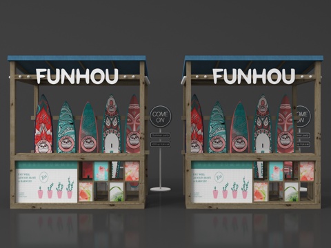 现代网红摊位 售货亭su模型