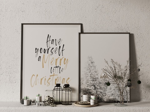 侘寂风摆件组合 画框 花瓶 摆件su模型