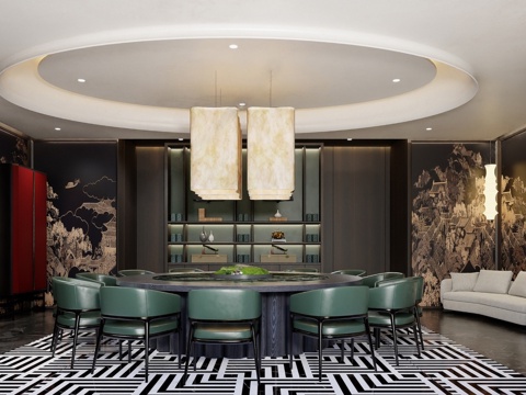 新中式餐厅包房 新中式餐厅包厢 新中式禅意茶餐厅 新中式酒店su模型