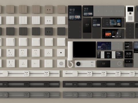 现代开关插座 轨道插座 智能控制面板 可视对讲su模型