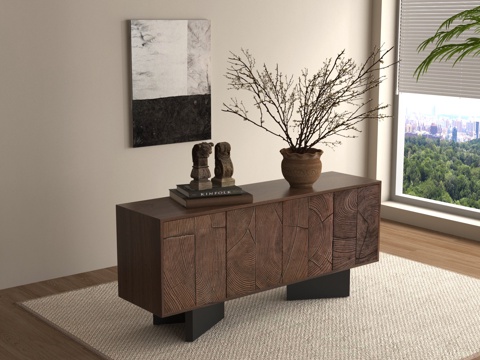 侘寂风边柜 装饰柜 玄关柜 木材 矮柜su模型