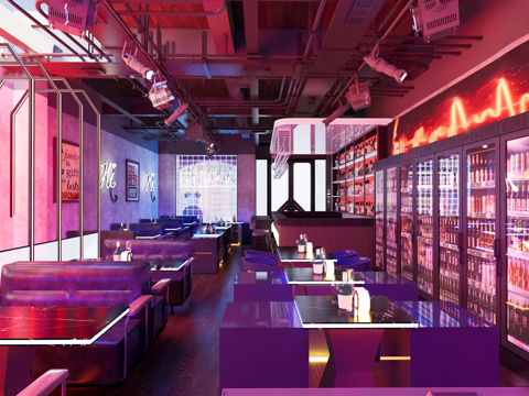 现代酒吧 酒馆 水吧 小舞台 卡座su模型