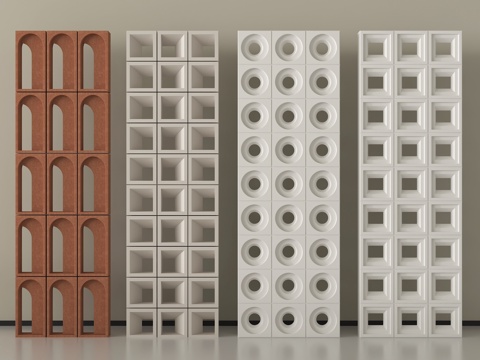 现代镂空水泥砖 水泥砖隔断 预制砖墙砖su模型