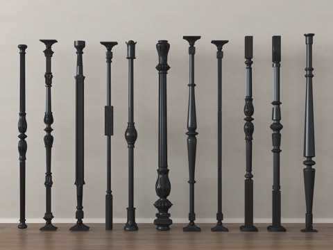 简欧雕花栏杆 栅栏 铁艺栏杆 扶手 铁艺楼梯栏杆组合su模型