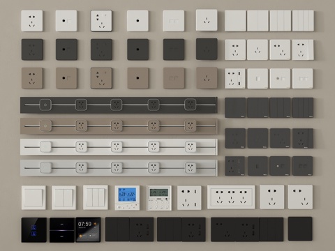 现代开关插座 轨道插座 智能控制面板su模型