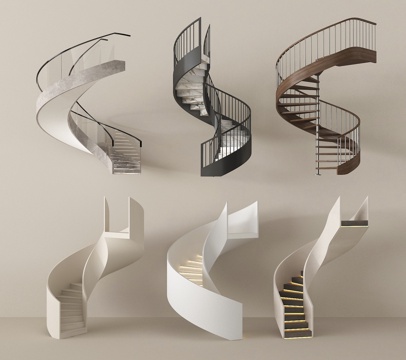 现代楼梯 旋转楼梯组合 悬浮楼梯su模型