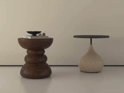 中古风边几 实木边几 圆几 摆件su模型