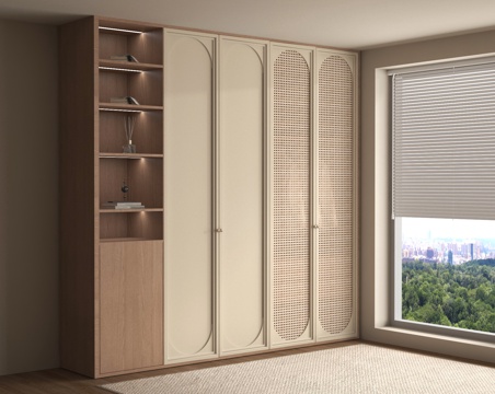  中古风衣柜 藤编柜门3d模型 