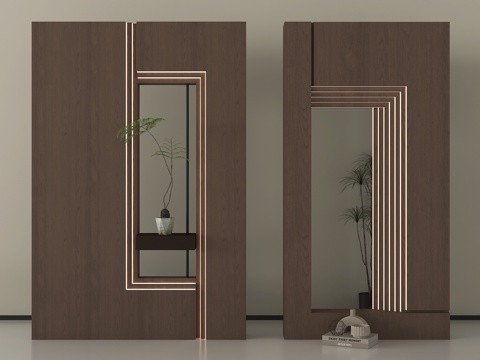 新中式玄关 入户玄关 装饰玄关su模型