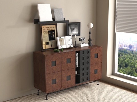 中古风餐边柜 玄关柜 储物柜 装饰柜su模型