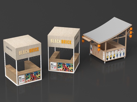 现代夜市摊位 网红摊位 小吃摊 售货亭su模型