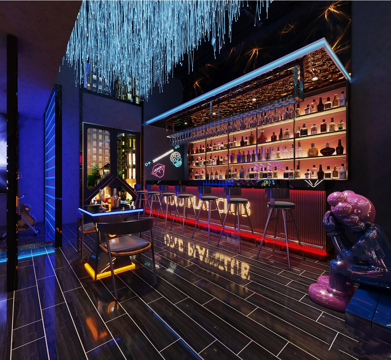 现代风格酒吧 吧台椅组合 酒柜su模型