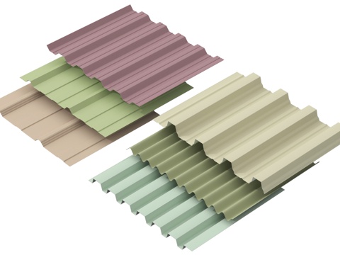 现代彩钢瓦 铁皮瓦 铁板瓦 彩钢板 波浪板su模型