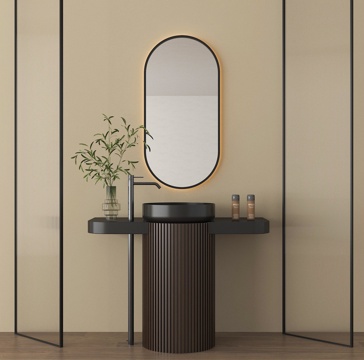 现代洗手台 立式洗手台 柱盆 镜子 水龙头su模型