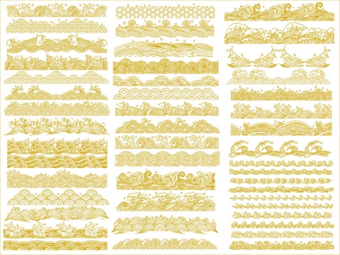 新中式金色海浪纹样cad施工图