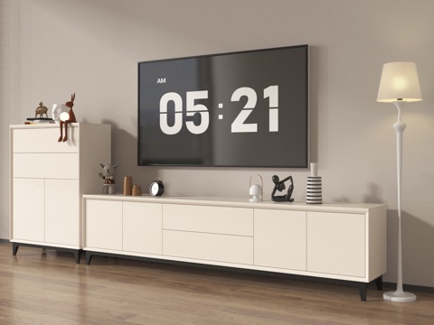 现代电视柜 电视柜组合 落地电视柜 电视 落地灯su模型