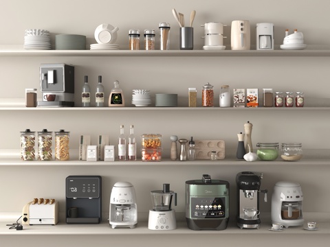 现代家用电器组合 厨房电器 厨房用具su模型