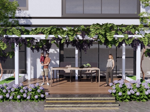 现代 庭院 庭院花园 葡萄藤廊架 庭园景观廊架 爬藤植物su模型