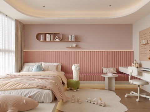 现代儿童房 女儿房 儿童床su模型