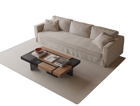 现代沙发茶几 布艺沙发 三人沙发su模型su模型