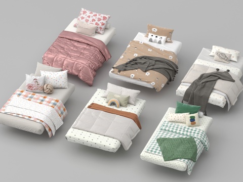 现代极简榻榻米床 厚床垫 床品 床具 单人床su模型