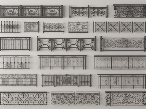 现代铁艺栏杆 围栏 护栏su模型