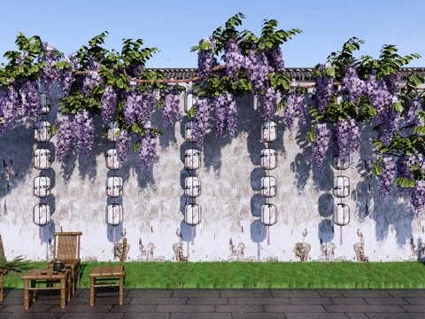 现代 藤蔓 乡村庭院景观 紫藤萝庭园 小院花园 紫藤萝藤蔓花su模型